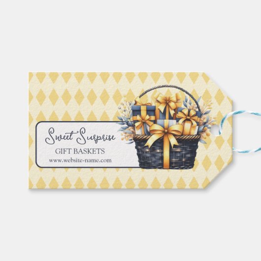 ネイビーブルーイエローギフトバスケット ギフトタグ (正面(横))