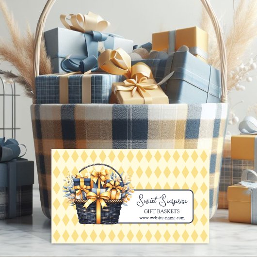ネイビーブルーイエローギフトバスケット 名刺