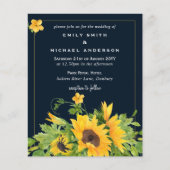 ネイビーブルーイエローサンフラワーウェディング招待状 (正面)