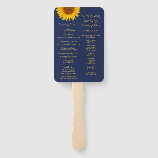 ネイビーブルーイエローサンフラワー結婚式 プログラムファン ハンドファン (裏面)
