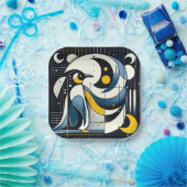 ネイビーブルーイエロージオメトリック抽象芸術ペンギンアート ペーパープレート (パーティー)