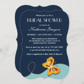 ネイビーブルーイエローバタフライシャワー招待状 招待状 (正面/裏面)