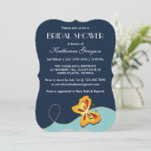 ネイビーブルーイエローバタフライシャワー招待状 招待状 (スタンド正面)