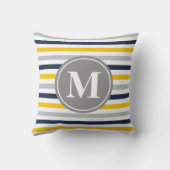 ネイビーブルーイエローパタストライプのーンモノグラム クッション (裏面)