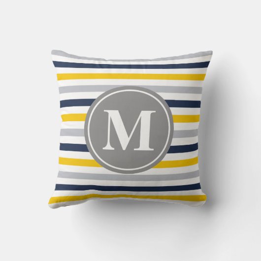 ネイビーブルーイエローパタストライプのーンモノグラム クッション (裏面)