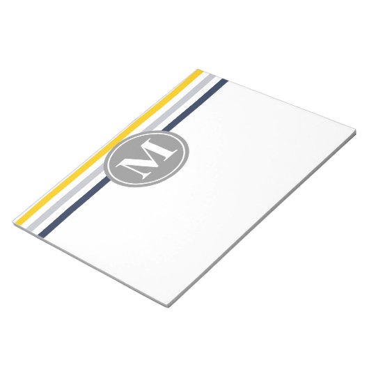 ネイビーブルーイエローパタストライプのーンモノグラム ノートパッド (アングル)