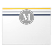 ネイビーブルーイエローパタストライプのーンモノグラム ノートパッド (正面)