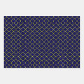ネイビーブルーイエローパターン（の模様が）ある ラッピングペーパーシート (正面)