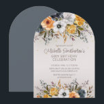 ネイビーブルーイエローフローラグリッター60th誕生日 招待状<br><div class="desc">美しい海軍と埃の多い青とマスタードの黄色の水色の花を持つアーチシェイプの60th誕生日パーティーの招待。お客様連絡のカスタマイズに関するサポートを受けたり、Zazzle製品のマッチングや調整を依頼したりする場合は、</div>
