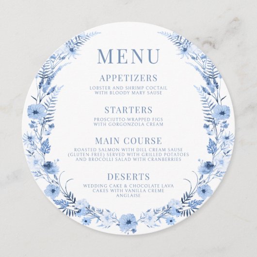 ネイビーブルーイエローフローラボーホラウンドメニューカードプレート メニュー (正面)