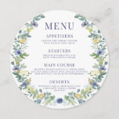 ネイビーブルーイエローフローラボーホラウンドメニューカードプレート メニュー (正面)