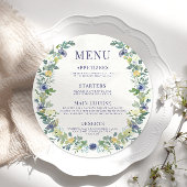 ネイビーブルーイエローフローラボーホラウンドメニューカードプレート メニュー