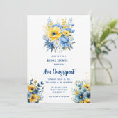 ネイビーブルーイエローフローラ金ゴールドブライダルシャワー 招待状 (スタンド正面)