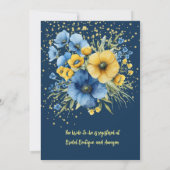 ネイビーブルーイエローフローラ金ゴールドブライダルシャワー 招待状 (裏面)