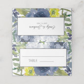 ネイビーブルーイエローホワイトウォーター色のフローラ結婚ズ プレイスカード (外部開封)