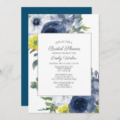 ネイビーブルーイエローホワイトフローラブライダルシャワー 招待状 (正面/裏面)