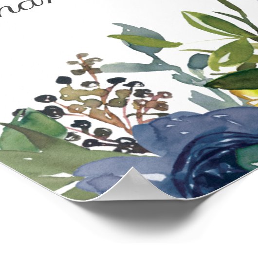 ネイビーブルーイエローホワイトフローラリハーサルウェルカム ポスター (角)