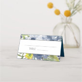 ネイビーブルーイエローホワイトフローラ結婚ズ プレイスカード (正面)