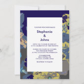 ネイビーブルーイエローワイルドフラワーズモダンフローラ2025 招待状 (正面)