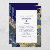 ネイビーブルーイエローワイルドフラワーズモダンフローラ2025 招待状 (正面/裏面)