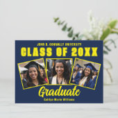 ネイビーブルーイエロー卒業写真部卒業 案内状 (スタンド正面)