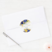 ネイビーブルーイエロー絵を描金ゴールド結婚フローラ ラウンドシール (封筒)