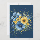 ネイビーブルーイエロー色彩の鮮やかフローラ金ゴールド結婚の 招待状 (裏面)