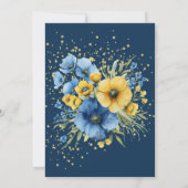 ネイビーブルーイエロー色彩の鮮やかフローラ金ゴールド結婚の 招待状 (裏面)