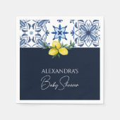 ネイビーブルーイタリアンイエローレモンベビーシャワー スタンダードカクテルナプキン (正面)