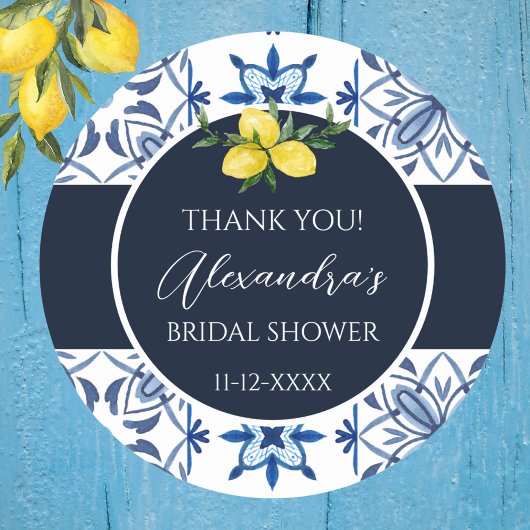ネイビーブルーイタリアンレモンブライダルシャワーありがとう ラウンドシール