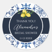 ネイビーブルーイタリアンレモンブライダルシャワーありがとう ラウンドシール (正面)