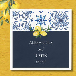 ネイビーブルーイタリアンレモ地中海のン結婚ズ スタンダードカクテルナプキン