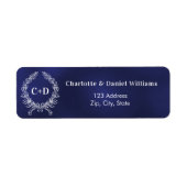 ネイビーブルーイニシャル結婚リース差出人住所 ラベル (正面)