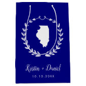 ネイビーブルーイリノイ結婚ス地図の歓迎スワッグ ミディアムペーパーバッグ (正面)