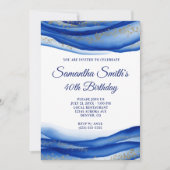 ネイビーブルーインク金ゴールドフレークGeode 40th誕生日 招待状 (正面)