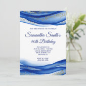 ネイビーブルーインク金ゴールドフレークGeode 40th誕生日 招待状 (スタンド正面)