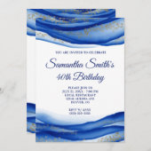 ネイビーブルーインク金ゴールドフレークGeode 40th誕生日 招待状 (正面/裏面)