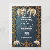 ネイビーブルーインディアンゾウHindiラグジュアリーペイズリー 招待状 (正面)