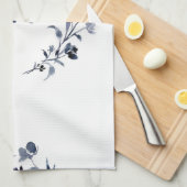 ネイビーブルーインディゴフローラ花水色 キッチンタオル (四つ折り)