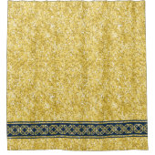 ネイビーブルーイースタン縁どオン金ゴールドグリッター シャワーカーテン (正面)