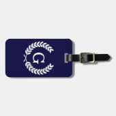 ネイビーブルーウィットウィートローレルリースイニシャルモノグラム ラゲッジタグ (正面横)