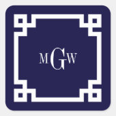 ネイビーブルーウィットギリシャ語鍵#2フレーム3 Init Monogram スクエアシール (正面)