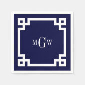 ネイビーブルーウィットギリシャ語鍵#2フレーム3 Init Monogram スタンダードカクテルナプキン (正面)