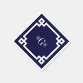 ネイビーブルーウィットギリシャ語鍵#2フレーム3 Init Monogram スタンダードカクテルナプキン (角)