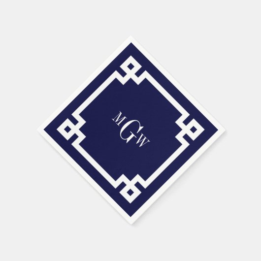 ネイビーブルーウィットギリシャ語鍵#2フレーム3 Init Monogram スタンダードカクテルナプキン (角)