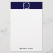 ネイビーブルーウィットギリシャ語鍵#2フレーム3 Init Monogram 便箋 (正面)