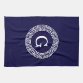 ネイビーブルーウィットギリシャ鍵ランフレームイニシャルモノグラム キッチンタオル (横)