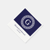 ネイビーブルーウィットギリシャ鍵ランフレームイニシャルモノグラム スタンダードカクテルナプキン (角)