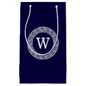 ネイビーブルーウィットギリシャ鍵ランフレームイニシャルモノグラム スモールペーパーバッグ (正面)