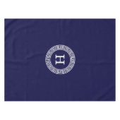 ネイビーブルーウィットギリシャ鍵ランフレームイニシャルモノグラム テーブルクロス (正面(横))